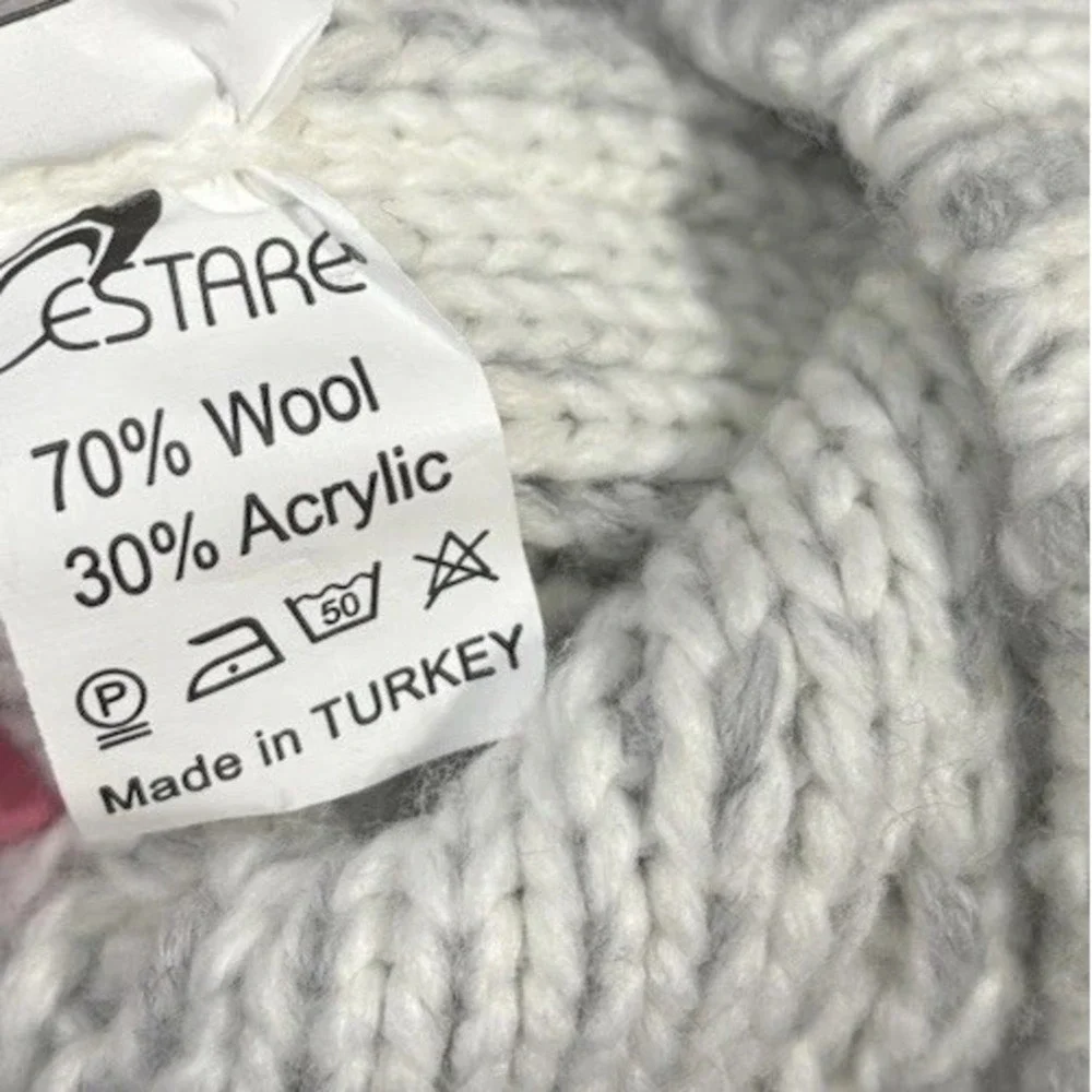 Estare Mens XI Gray White Diamond Cable Knit Wool Blend Toggle‎ Sweater MockNeck - Picture 8 of 8
